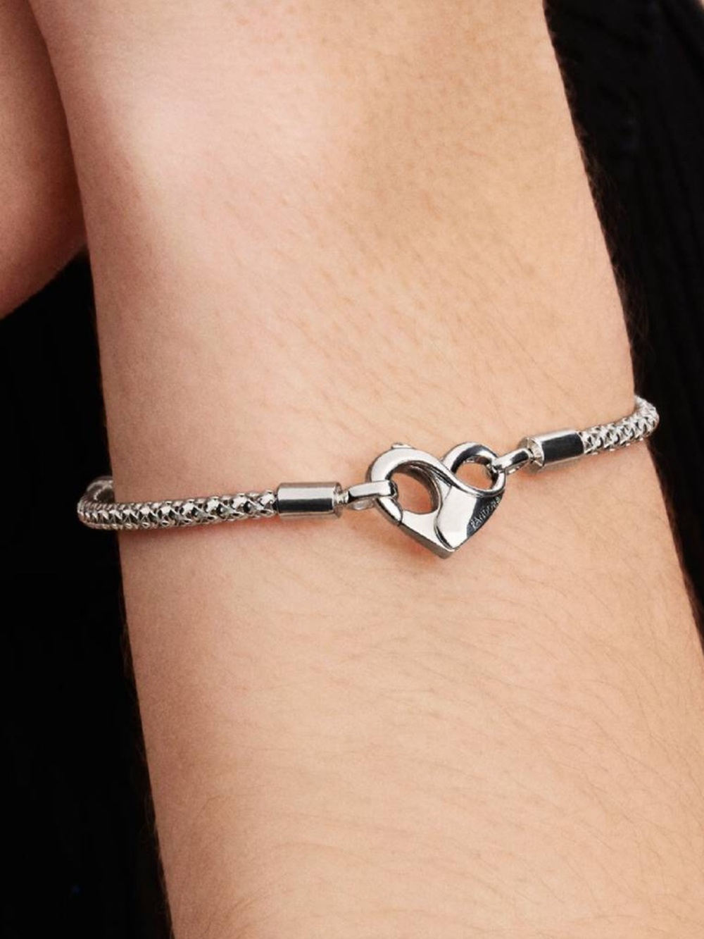 Pandora Moments Silver Heart Clasp studded Chain Bracelet - Authentic!